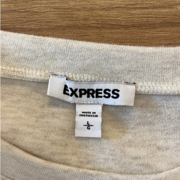 Express Ruffle Long Sleeve Sweatshirt Dress Size L Oatmeal Athleisure Comfy - Picture 3 of 6